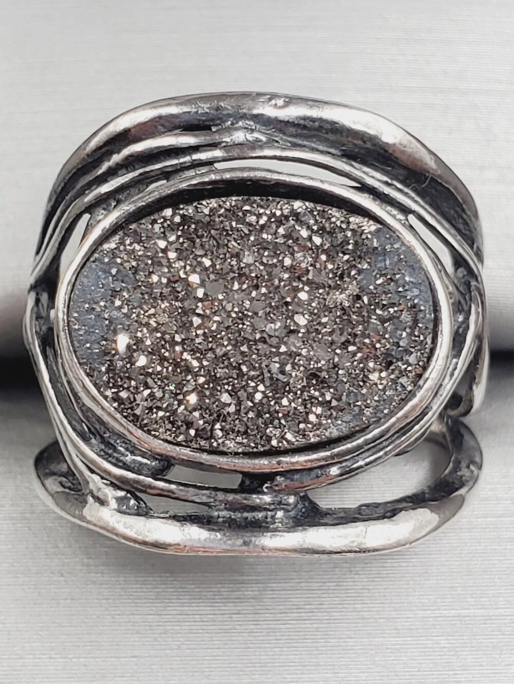 Druzy Quartz Oval Statement Ring - 925 Sterling Silver
